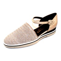 Brunate Women's Murphy 11299 In Beige/Metallic Shimmer Stretch Mesh Fabric/Light Gold Embossed Shimmer Leather