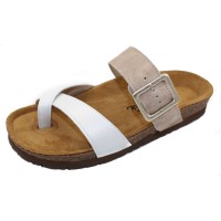 Naot Women's Fresno In White Pearl Leather/Sand Stone Suede