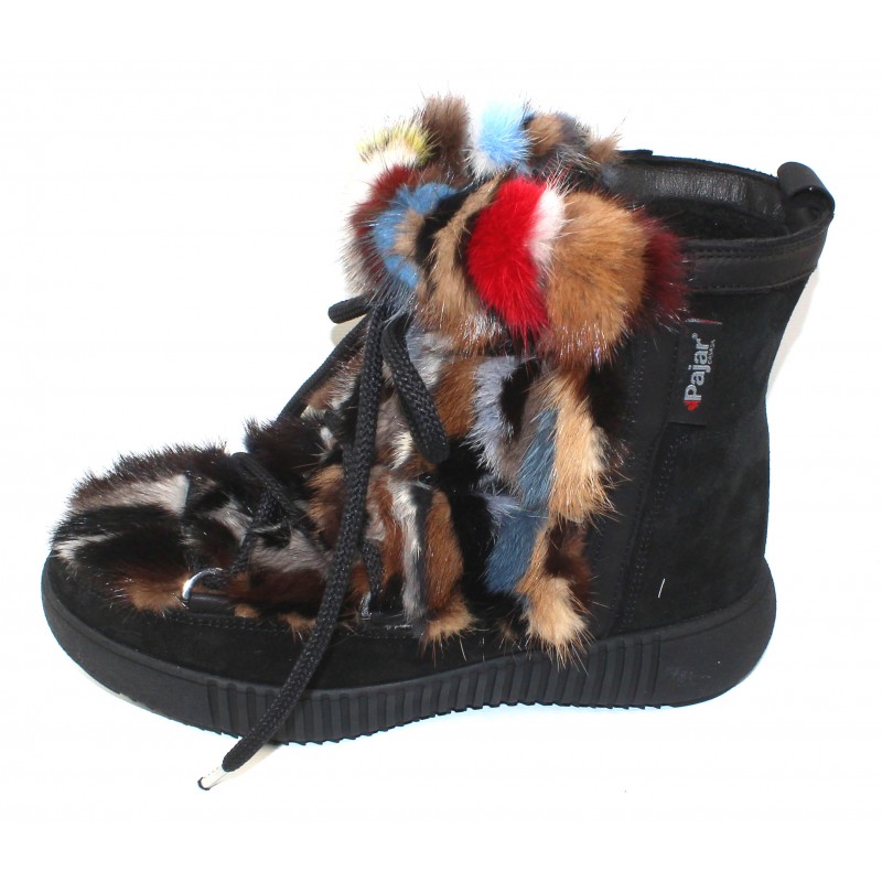 Anet In Black Suede/Multi Colored Rabbit