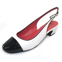 Pas De Rouge Women's Eloe 1696 In White Nappa Leather/Navy Blue Patent Leather
