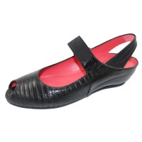 Pas De Rouge Women's Silvia R918 In Black Lizard Printed/Crinkle Patent Leather