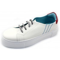 Thierry Rabotin Women's Aira In White Calfskin Leather/Red Crinkle Patent Leather
