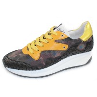 Vaddia Women's Charcoal In Military Camo Fabric/Black Croco Printed Leather/Gold/Orange Leather
