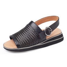 Yes Brand Shoes Women's Annie In Black Woven Leather/Plonge Leather