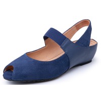 Yes Brand Shoes Women's Paula In Navy Blue Kid Suede/Plonge Leather