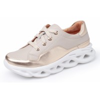 Yes Brand Shoes Women's Serenity In Beige Plonge Leather/Gold Metallic Leather