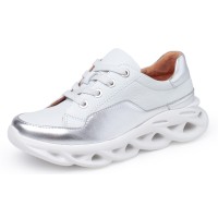 Yes Brand Shoes Women's Serenity In White Plonge Leather/Silver Metallic Leather