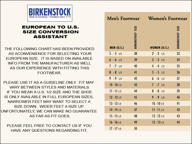 birkenstock sizing chart women's