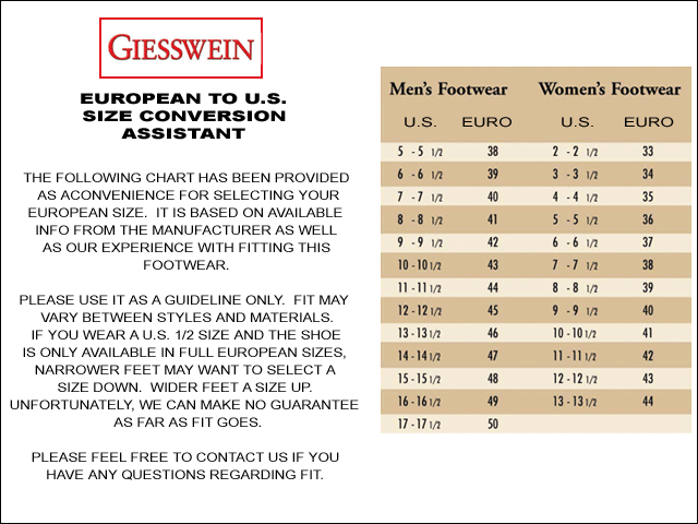 Giesswein Size Chart
